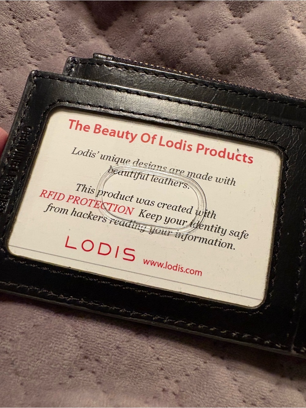 LODIS Catalina Long Stacker Card Wallet Genuine Leather Black NEW embroidered - Picture 3 of 5